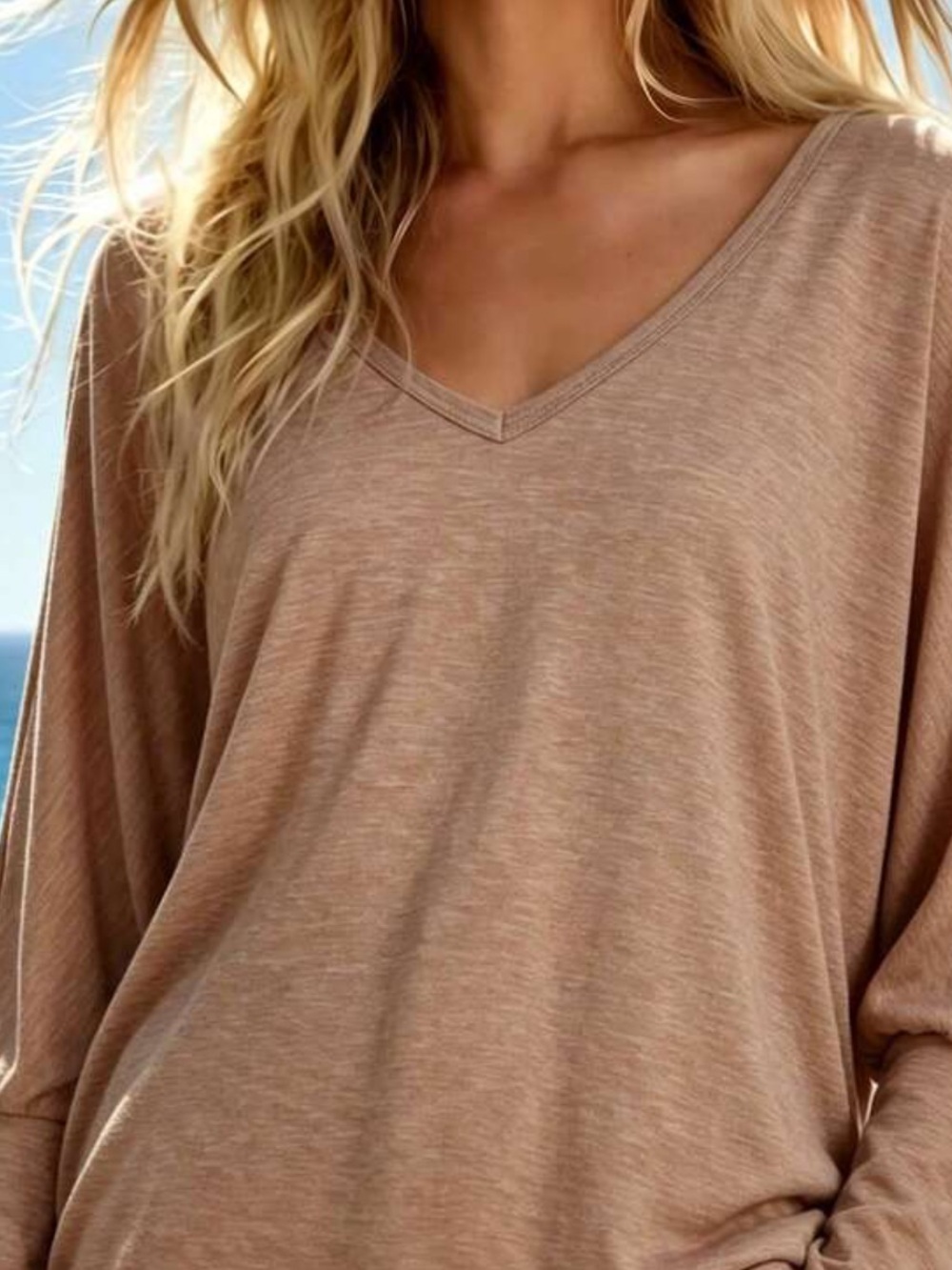 SHEIN V-Neck Long Sleeve Top in Taupe 11